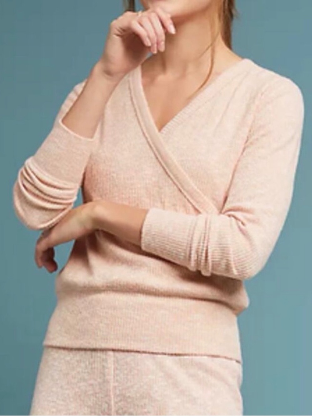 Anthropologie Saturday Sunday Pale Peach Wrap V-Neck Sweater - Size L